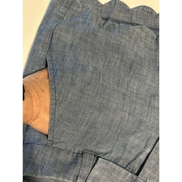 J Crew Women Sz 00 Chambray short scalloped hem Blue Pockets Cotton - Picture 7 of 8